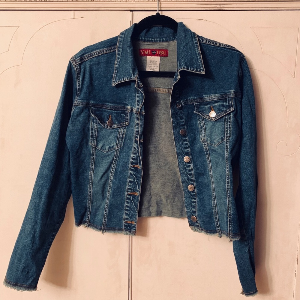 YMI Stretch Denim Jacket with Frayed Sleeves